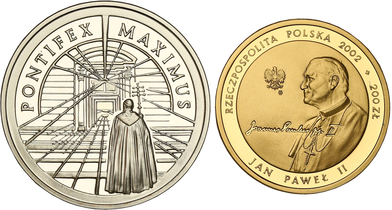 10 + 200 złotych 2002 (ZŁOTO) Papież Jan Paweł II Pontifex Maximus - 2 monety